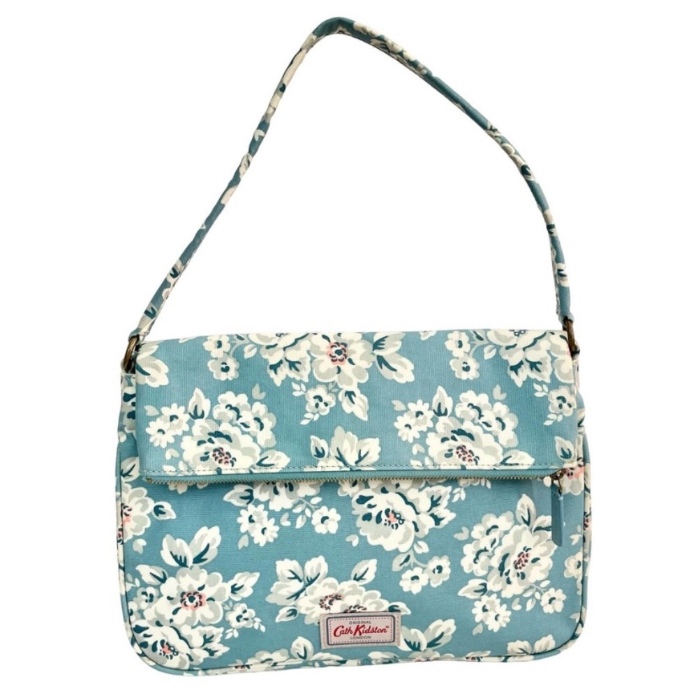 Cath Kidston Oil Cloth Flap Over Handbag Blue White Floral Single Strap Handbag.